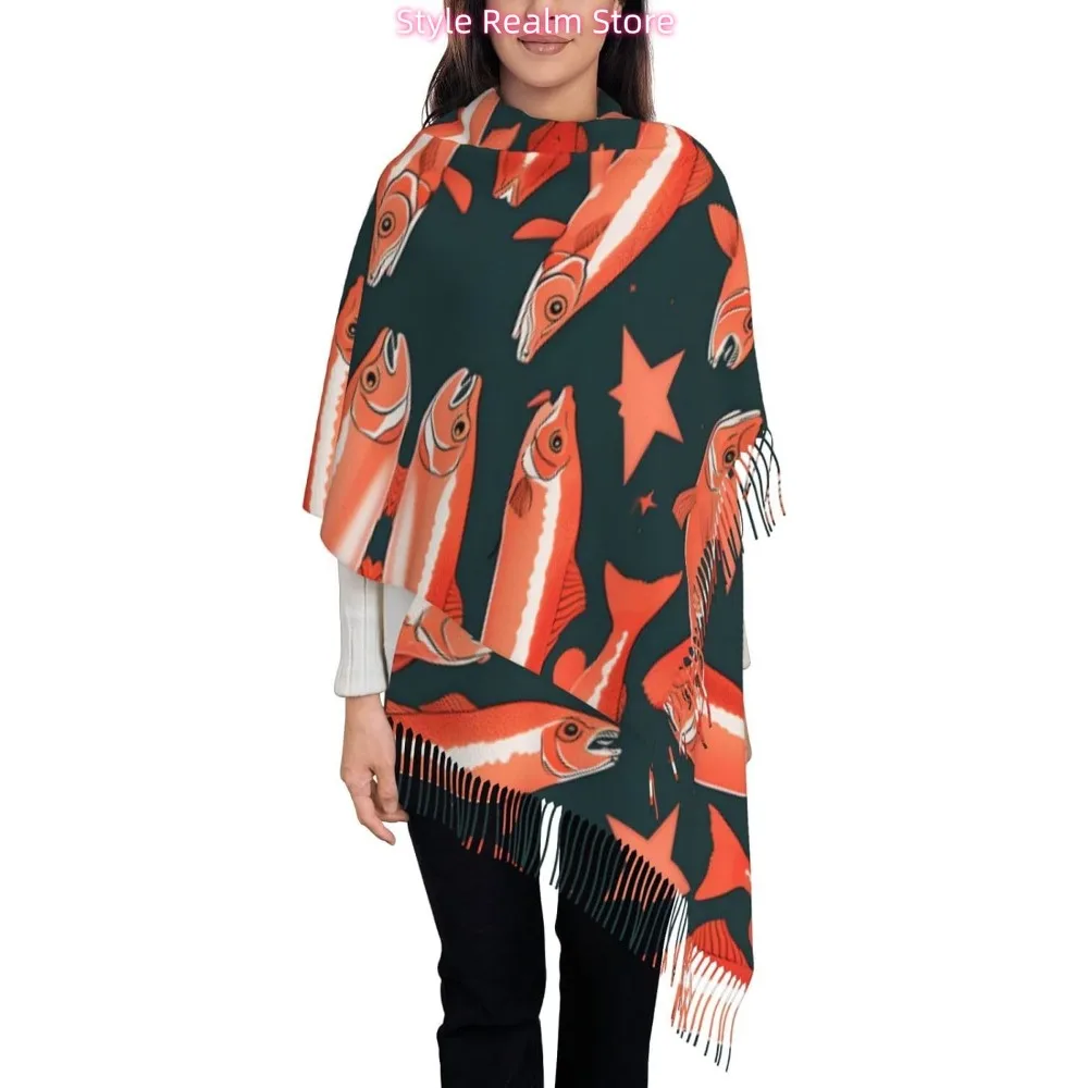 Шарф из полиэстера с принтом лосося, дышащий модный аксессуар для путешествий и повседневной носки 
Шарф из полиэстера с принтом лосося, дышащий модный аксессуар для путешествий и повседневной носки