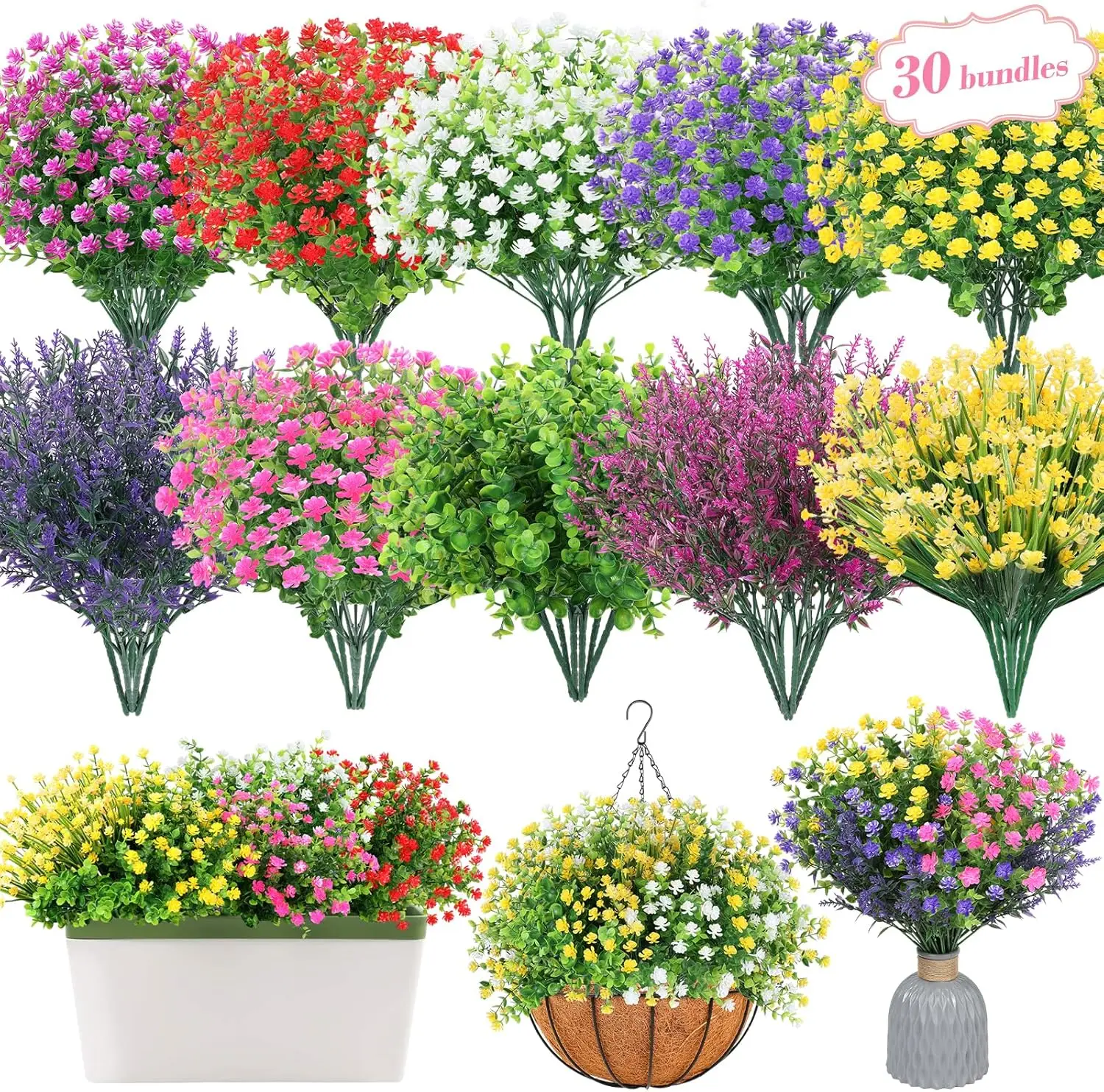 30 Bundles Artificial Flower Set - Realistic Outdoor & Indoor Decor, UV-Resistant, Waterproof, No Fade, 7 Colors - Perfe
30 Bundles Artificial Flower Set - Realistic Outdoor & Indoor Decor, UV-Resistant, Waterproof, No Fade, 7 Colors - Perfe