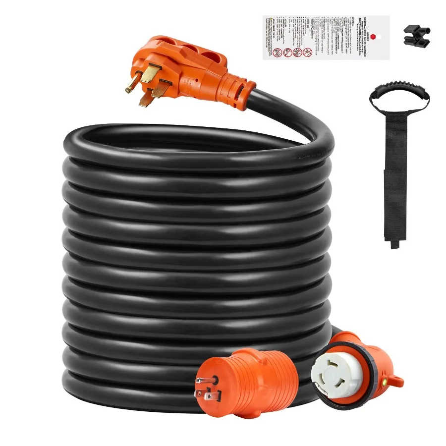 30 Feet RV Power Cord 50 Amp Heavy Duty STW 6/3 + 8/1 Generator Cord NEMA 14-50P Male NEMA SS2-50R Female Plug with LED Indicat
30 Feet RV Power Cord 50 Amp Heavy Duty STW 6/3 + 8/1 Generator Cord NEMA 14-50P Male NEMA SS2-50R Female Plug with LED Indicat