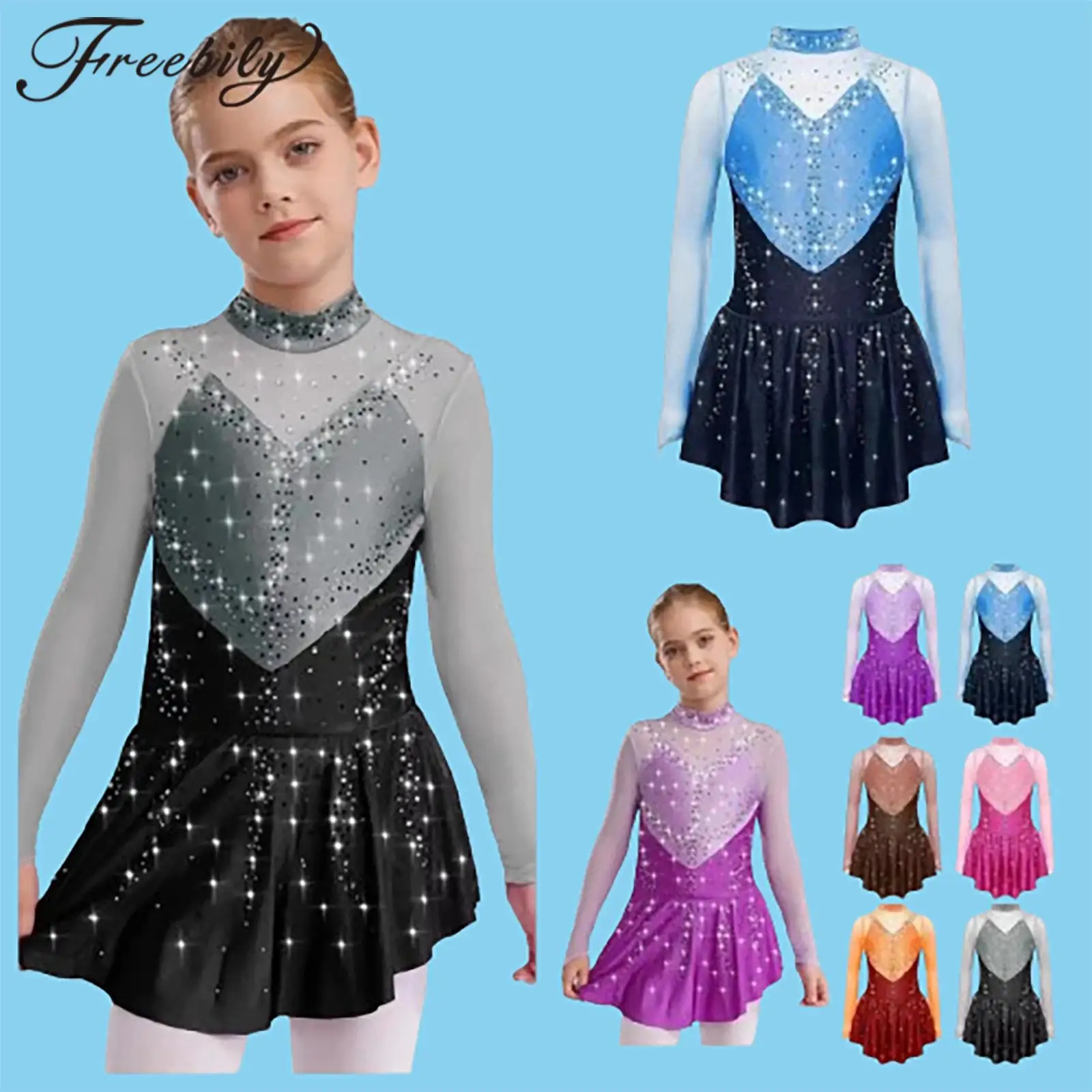 Mesh Rhinestones Kids Dance Dress Girls Figure Skating Lyrical Dress Ballet Gymnastics Leotard Long Sleeve Sheer Dancewear
Mesh Rhinestones Kids Dance Dress Girls Figure Skating Lyrical Dress Ballet Gymnastics Leotard Long Sleeve Sheer Dancewear