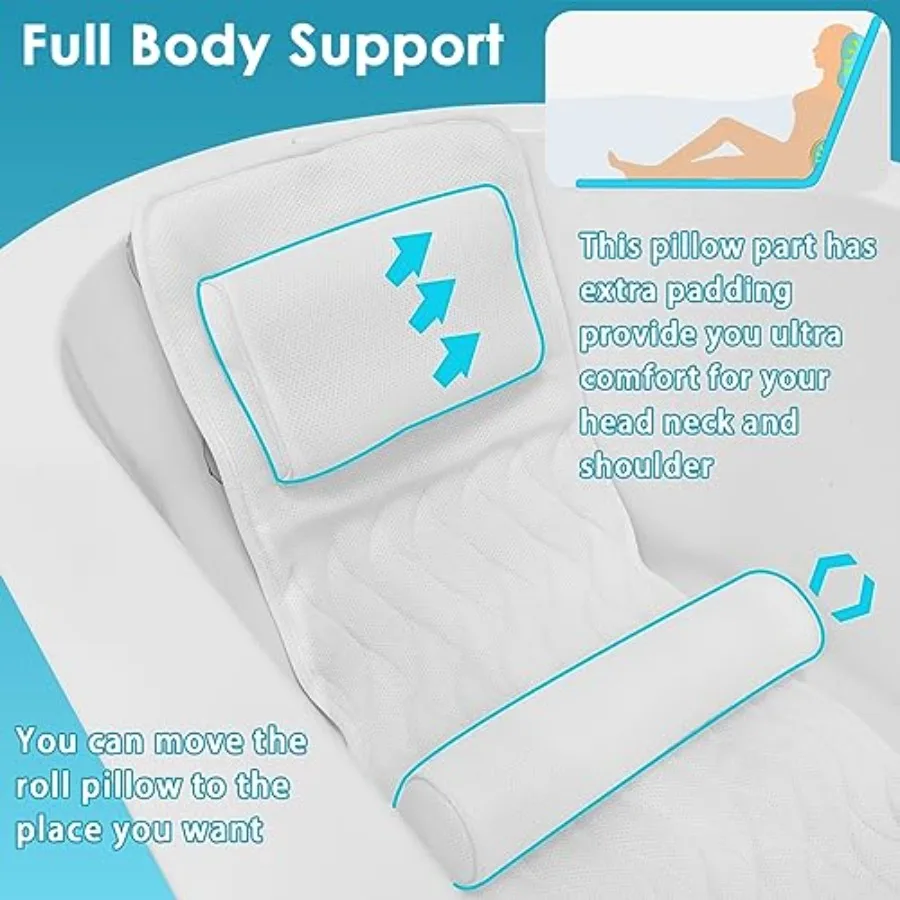 Full Body Bath Pillow with Lumbar Pillow Bathtub Cushion with 14 Suction Cups 3D Air Mesh Fit Any Tub Luxury Bathroom Accessories
Full Body Bath Pillow with Lumbar Pillow Bathtub Cushion with 14 Suction Cups 3D Air Mesh Fit Any Tub Luxury Bathroom Accessories