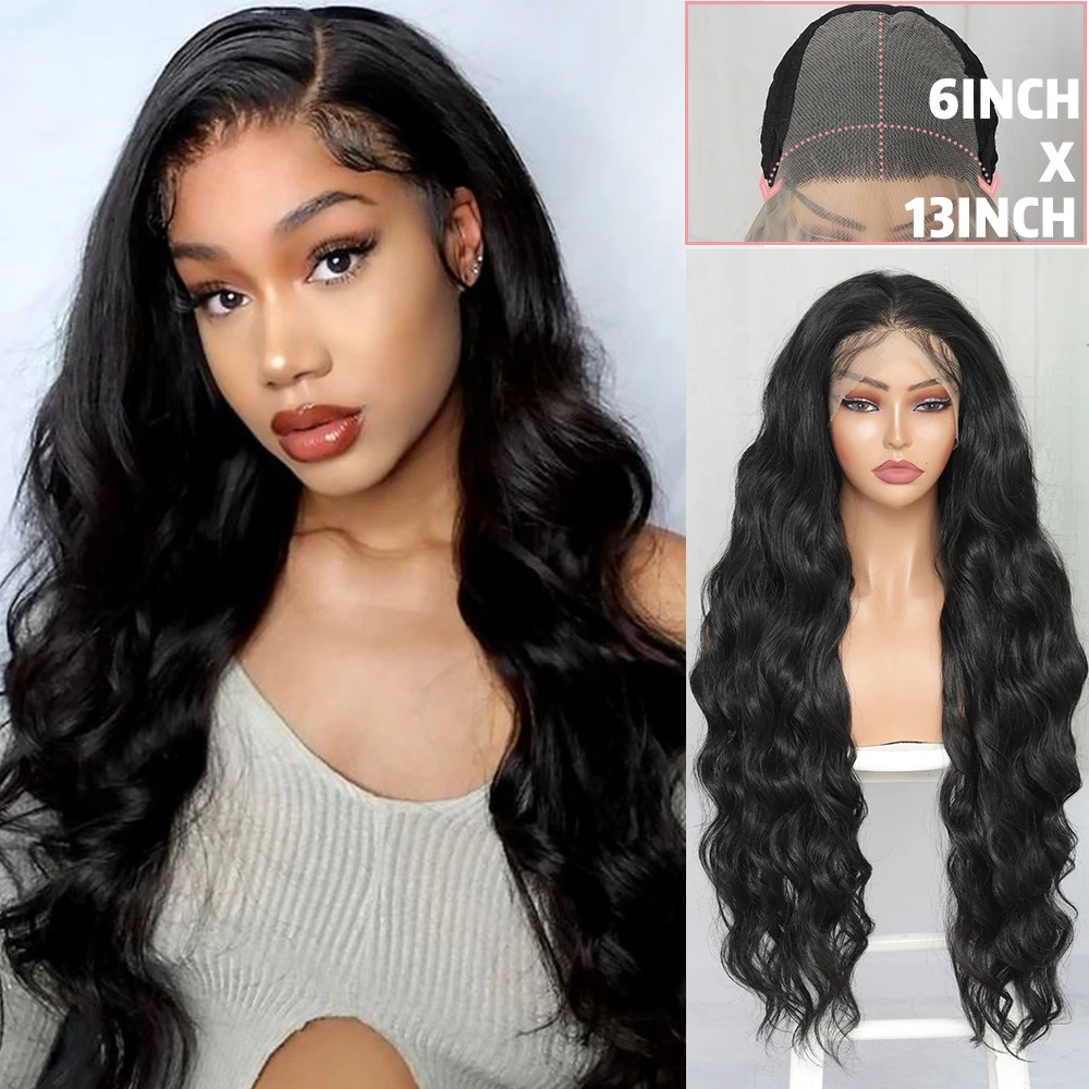 SOKU 6x13 Synthetic Lace Front Wigs 32 Inches Long Body Wave Fluffy Soft Trendy Wig for Black Women Pre Plucked with Baby Hair
SOKU 6x13 Synthetic Lace Front Wigs 32 Inches Long Body Wave Fluffy Soft Trendy Wig for Black Women Pre Plucked with Baby Hair