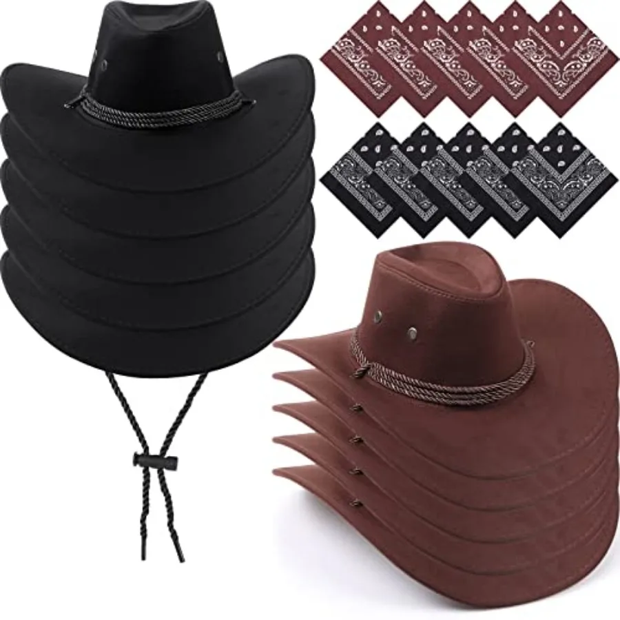 10 Set Cowboy Hat and Bandana for Women Men Felt Western Costume Party Bulk 10 Cowgirl Cowboy Hats and Bandanas in Brown Red Bl
10 Set Cowboy Hat and Bandana for Women Men Felt Western Costume Party Bulk 10 Cowgirl Cowboy Hats and Bandanas in Brown Red Bl