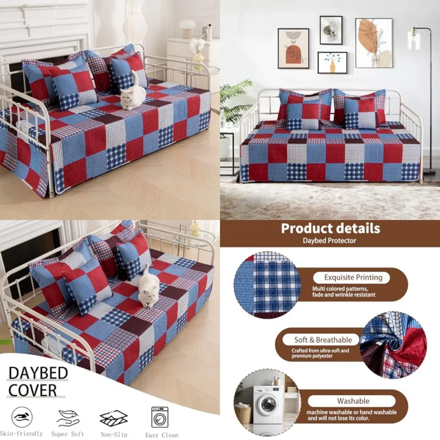 5 Pcs Plaid Daybed Cover Set Twin Daybed Bedding Sets for All Season Lightweight Plaid Day Bed Comforter with Matching Shamsand
5 Pcs Plaid Daybed Cover Set Twin Daybed Bedding Sets for All Season Lightweight Plaid Day Bed Comforter with Matching Shamsand