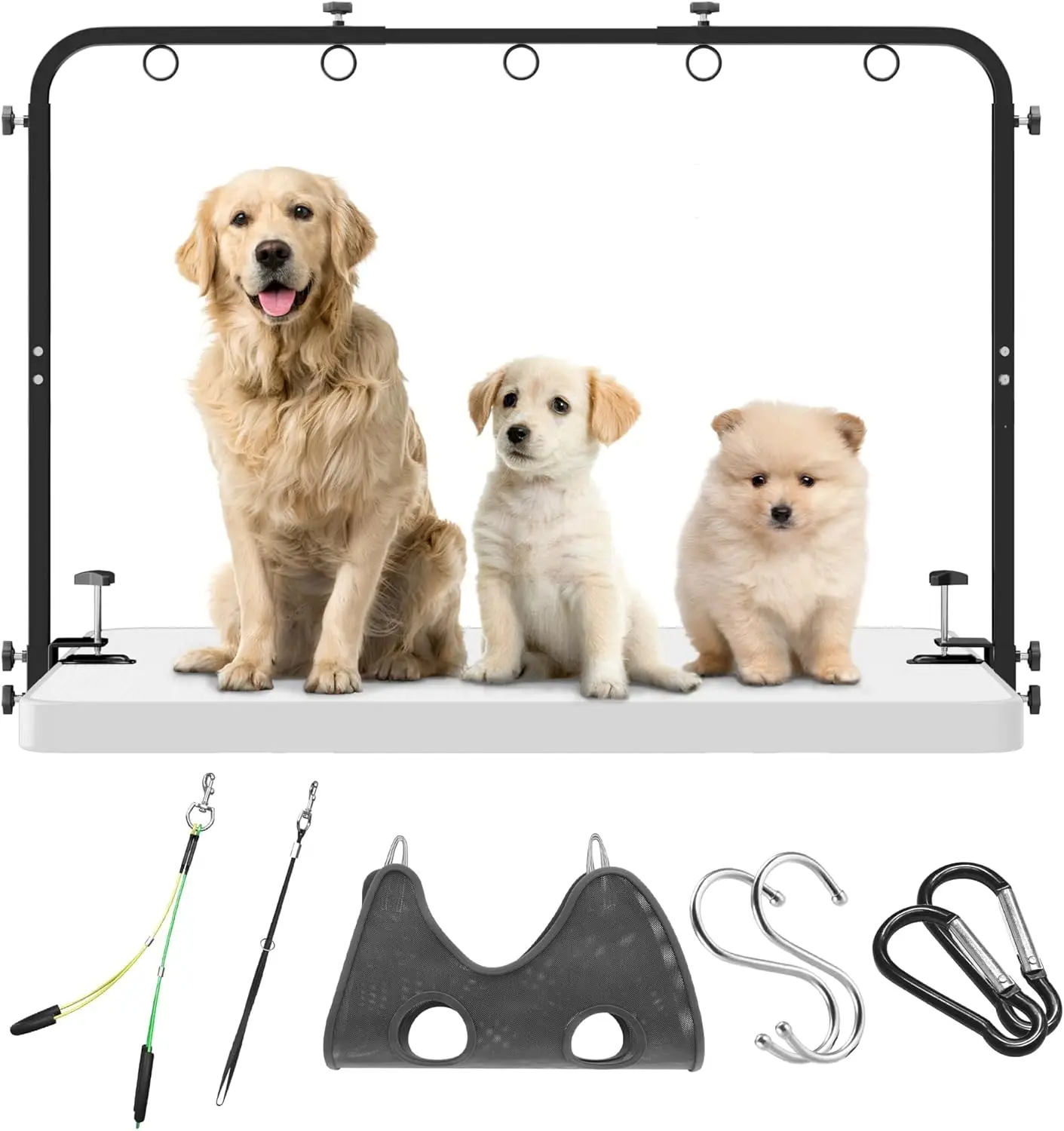 Adjustable Dog Grooming Arm for Table: 42'' Height, 27''–39'' Width, Clamp Fits Up to 2.76'', with Hammock & 2 Nooses –
Adjustable Dog Grooming Arm for Table: 42'' Height, 27''–39'' Width, Clamp Fits Up to 2.76'', with Hammock & 2 Nooses –