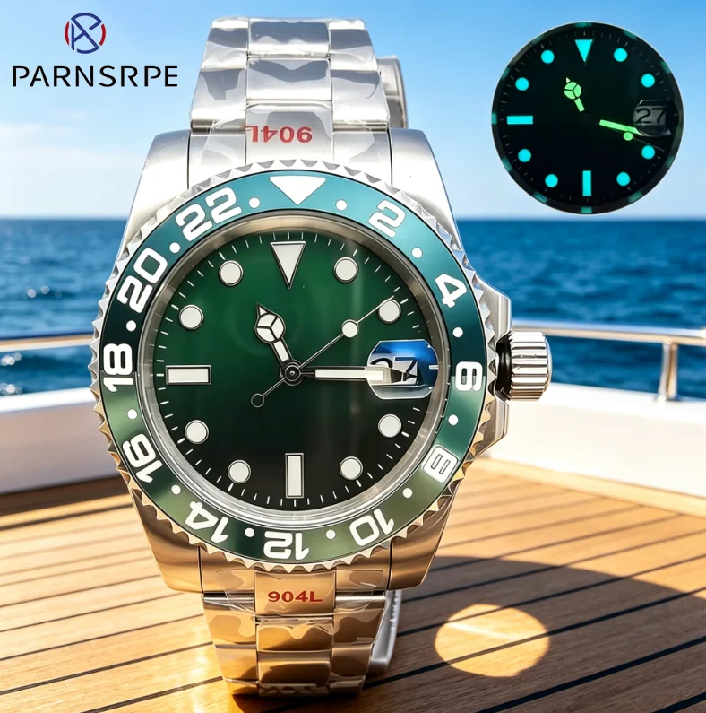 PARNSRPE 40mm GMT Classic men's business watch Luminous dial sapphire Waterproof High quality watch NH35 automatic movement
PARNSRPE 40mm GMT Classic men's business watch Luminous dial sapphire Waterproof High quality watch NH35 automatic movement