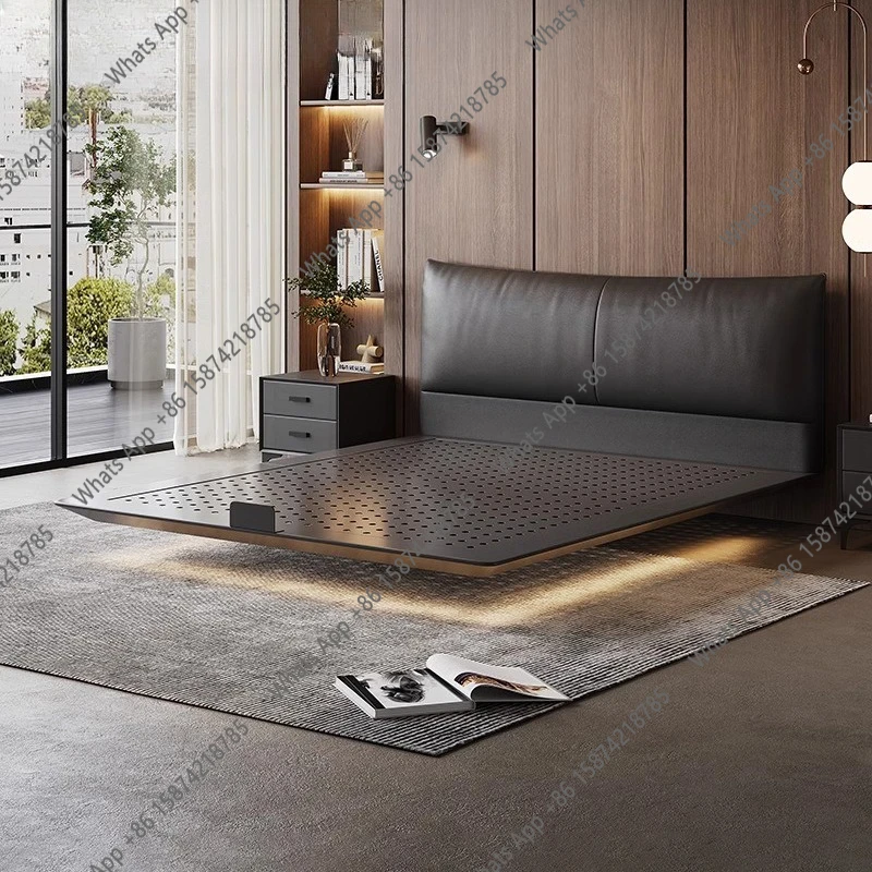 Carbon steel suspension bed Italian minimalist leather bed soft bag double master bedroom queen bed black
Carbon steel suspension bed Italian minimalist leather bed soft bag double master bedroom queen bed black