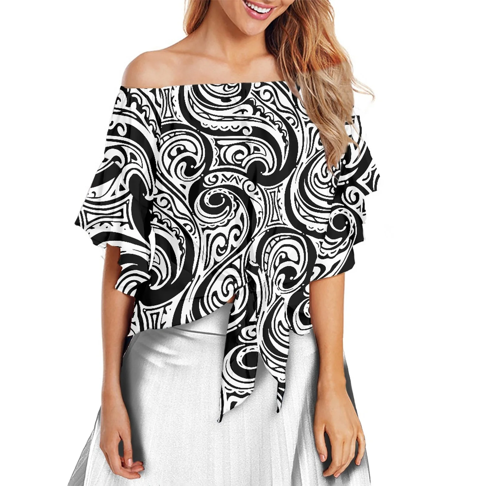 Hawaiie Fashion Design Off Shoulder Tops 100% Polyester Women Shirt Flare Sleeve Retro StyleTattoos Printing Blouses
Hawaiie Fashion Design Off Shoulder Tops 100% Polyester Women Shirt Flare Sleeve Retro StyleTattoos Printing Blouses