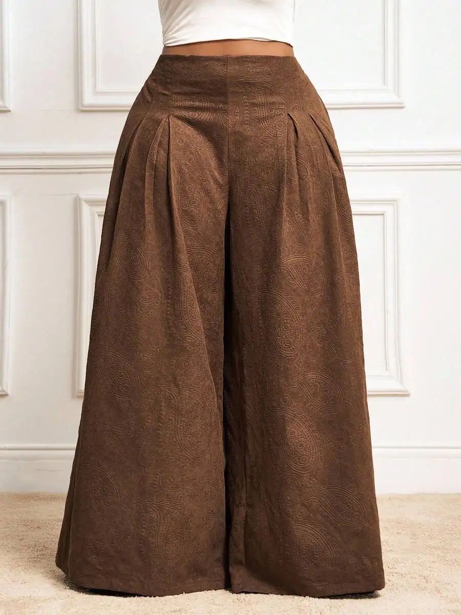 Brown Embossed High-Waisted Wide-Leg Trousers For Women, Plus Size Loose Fit Casual Daily Outfit
Brown Embossed High-Waisted Wide-Leg Trousers For Women, Plus Size Loose Fit Casual Daily Outfit