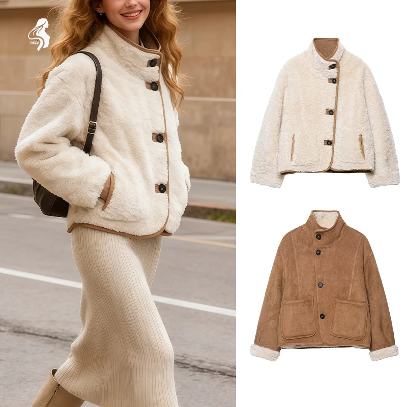 Womens Reversible Double Sided Jacket Stand Up Collar Long Sleeves Single Breasted Plush Jacket Autumn And Winter Daily Wear
Womens Reversible Double Sided Jacket Stand Up Collar Long Sleeves Single Breasted Plush Jacket Autumn And Winter Daily Wear