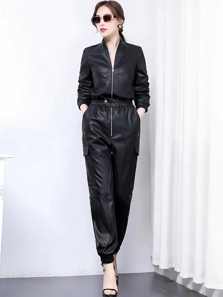 Nerazzurri Elegant Long Sleeve Black PU Leather Workwear Overall Pants Women's Style Commute Zipper Pocket mid Waist Straight
Nerazzurri Elegant Long Sleeve Black PU Leather Workwear Overall Pants Women's Style Commute Zipper Pocket mid Waist Straight