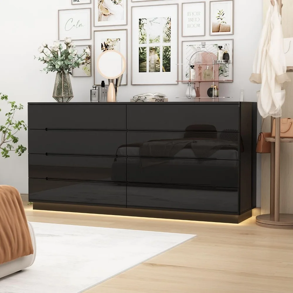 High Gloss Dresser with Lights Chest of Drawers, Modern Glossy 8 Drawer Dresser with Curved Edge, for Bedroom Black 15.7“D x 63
High Gloss Dresser with Lights Chest of Drawers, Modern Glossy 8 Drawer Dresser with Curved Edge, for Bedroom Black 15.7“D x 63