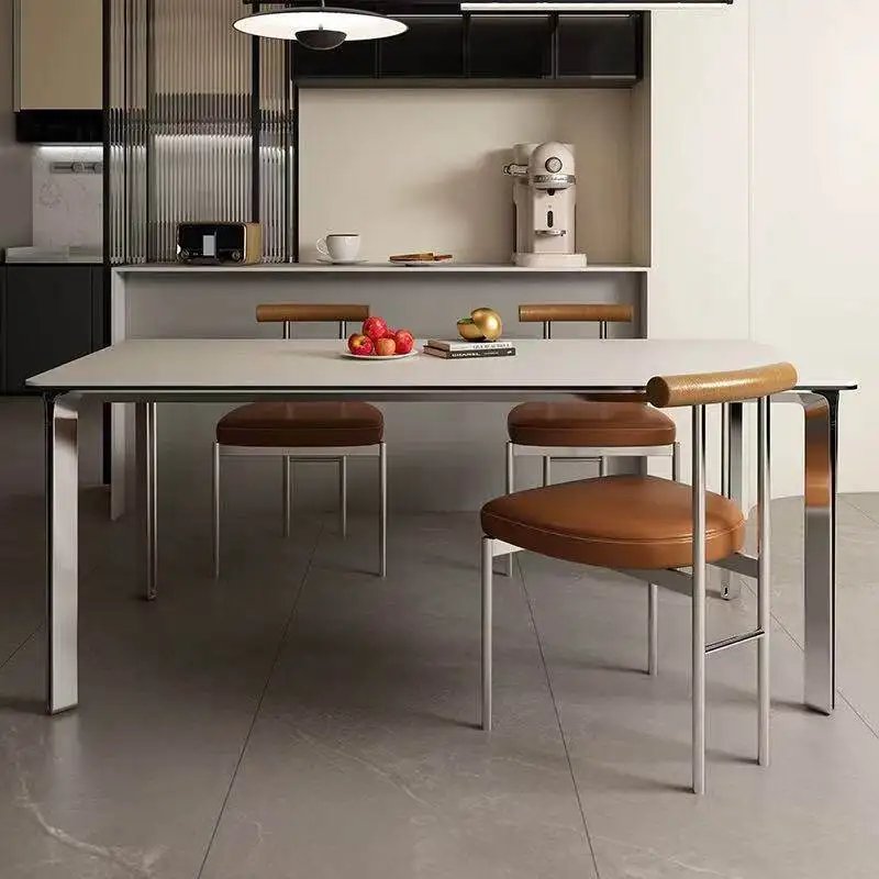 Light luxury modern, dining table and chair combination high-end designer stainless steel minimalist rectangular dining table
Light luxury modern, dining table and chair combination high-end designer stainless steel minimalist rectangular dining table