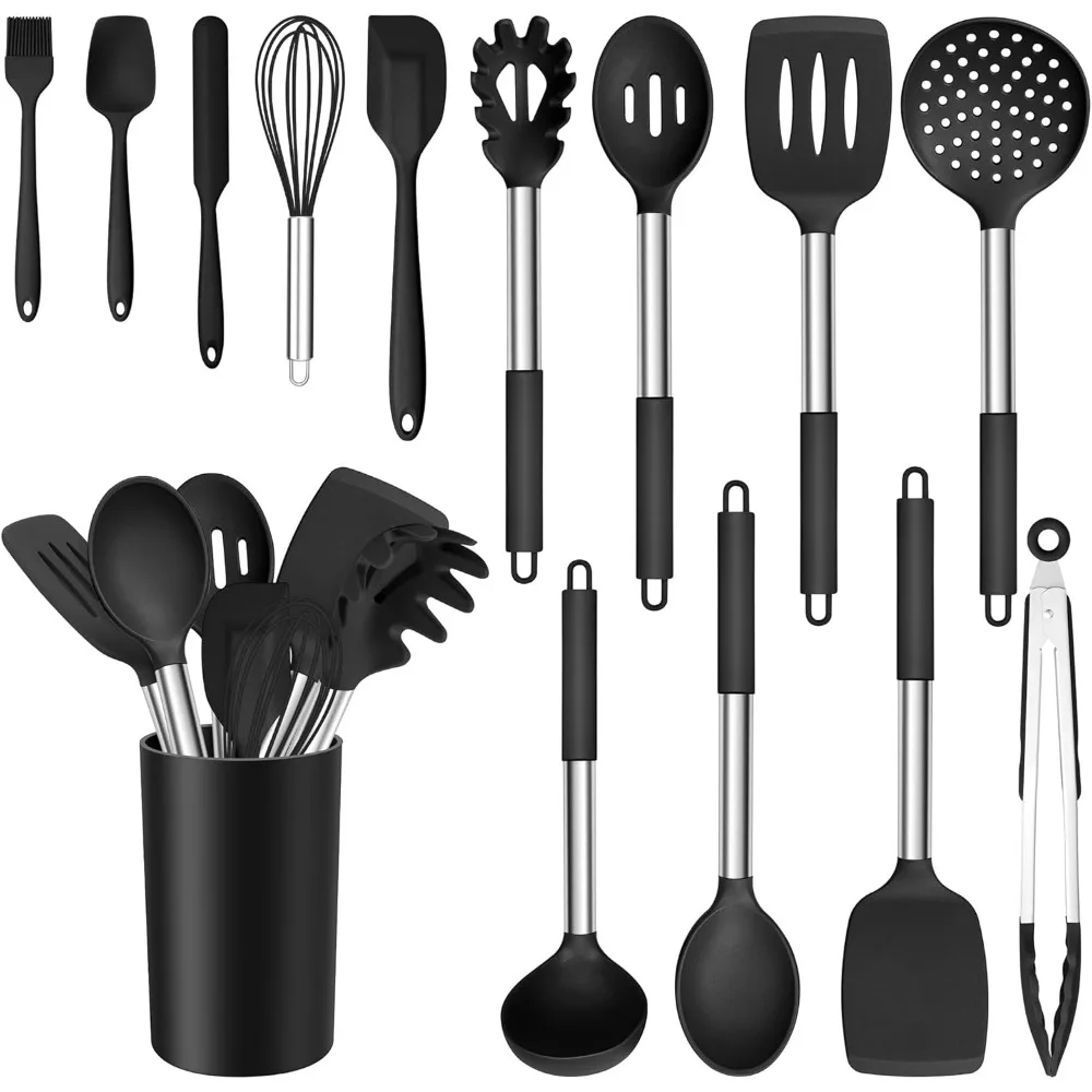 e-far 14 pieces silicone cooking utensils set, kitchen utensils set with holder, spatula, ladle, spoon, tong, slotted turner for
e-far 14 pieces silicone cooking utensils set, kitchen utensils set with holder, spatula, ladle, spoon, tong, slotted turner for