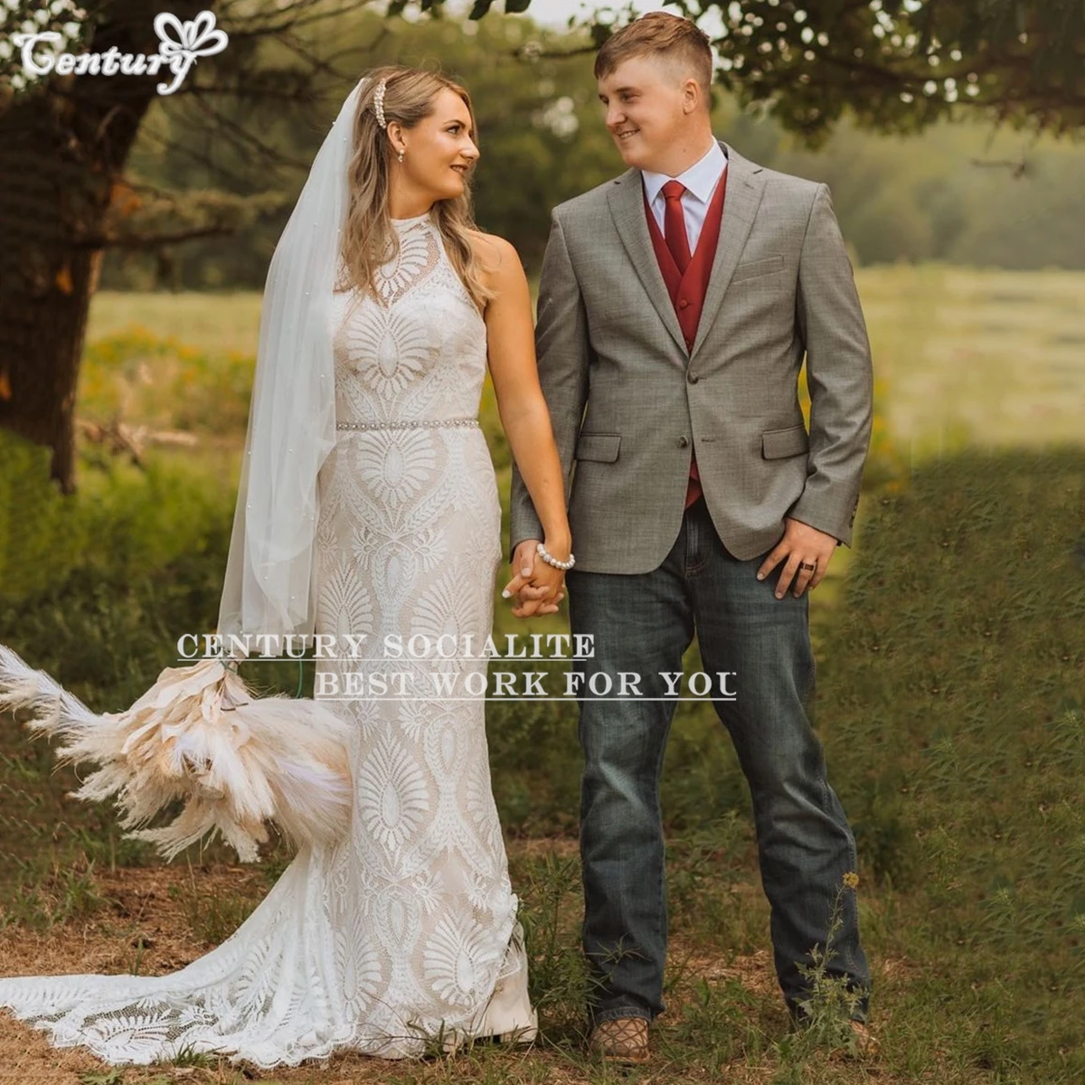 Floral Lace Boho Wedding Dress Halter Neck Backless Mermaid Long Beach Bridal Gowns Bohemian Bride Dresses Customized
Floral Lace Boho Wedding Dress Halter Neck Backless Mermaid Long Beach Bridal Gowns Bohemian Bride Dresses Customized