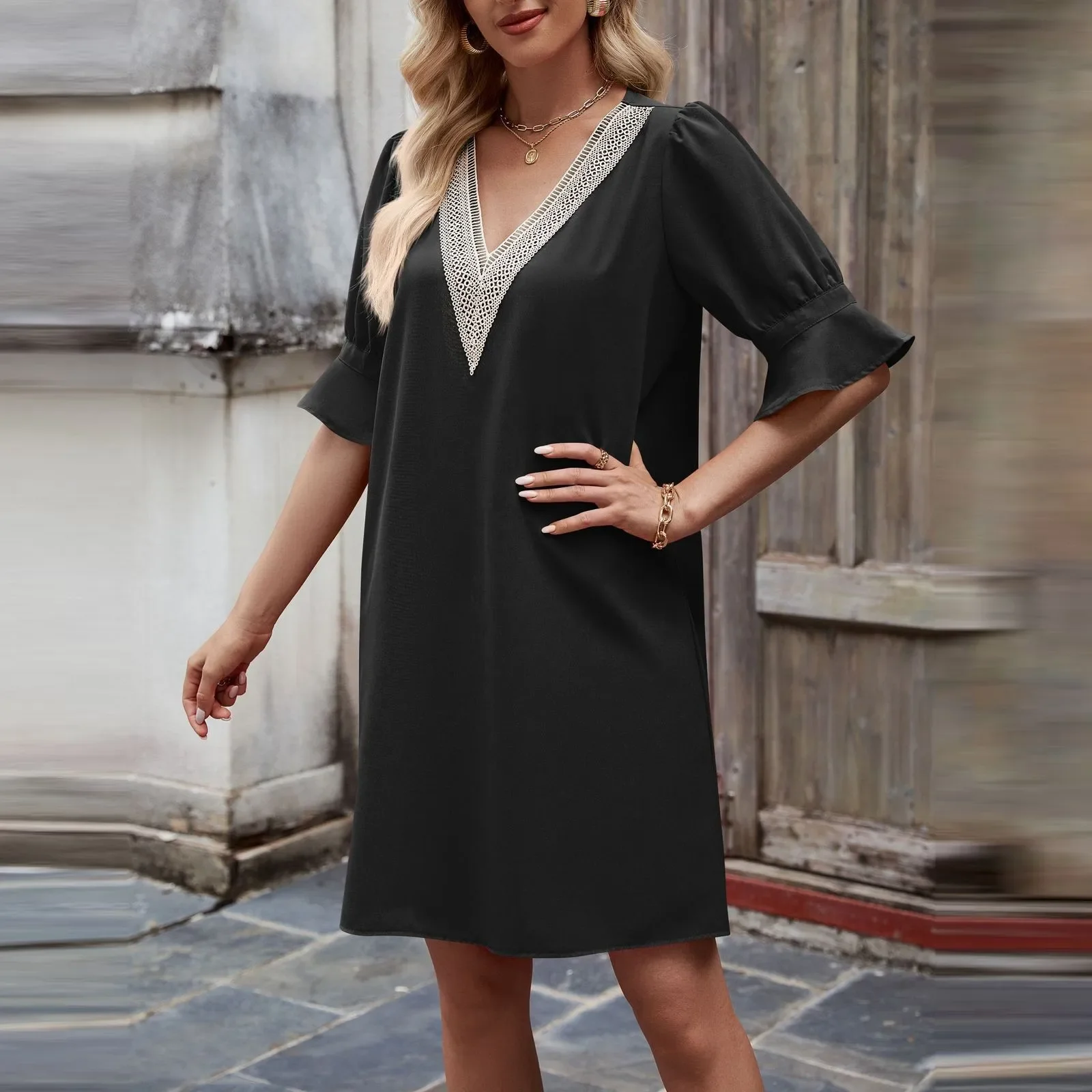 Dress Female 2024 Fashion Vintage Casual Women's Loose V-neck Pullover with Lace Commuter Solid Pocket Sexy Dresses Vestidos
Dress Female 2024 Fashion Vintage Casual Women's Loose V-neck Pullover with Lace Commuter Solid Pocket Sexy Dresses Vestidos