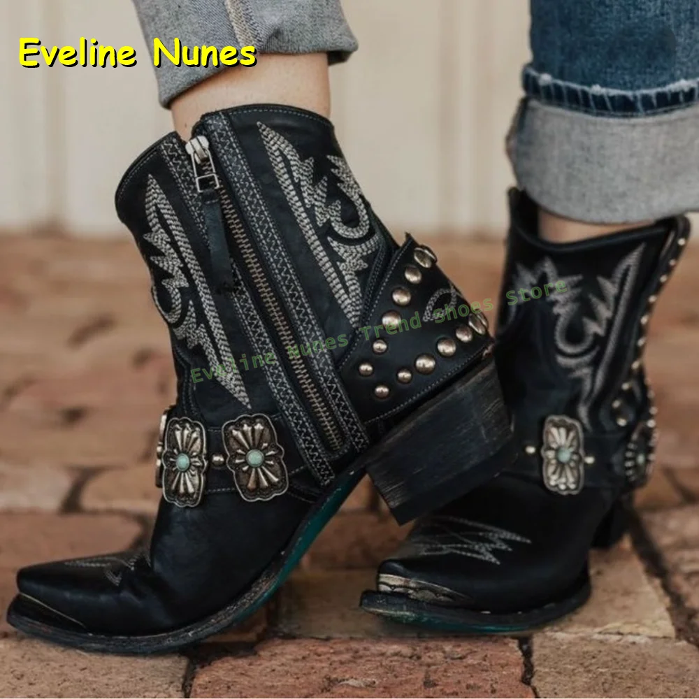 Retro Metal Decoration Western Cowboy Boots Pointed Toe Chunky Heels Patchwork Embroidery Lady Ankle Boots 2025 Autumn Shoes New
Retro Metal Decoration Western Cowboy Boots Pointed Toe Chunky Heels Patchwork Embroidery Lady Ankle Boots 2025 Autumn Shoes New
