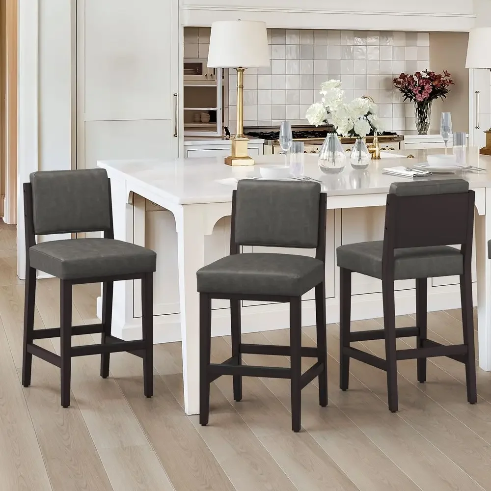 26.5 Bar Stools Set of 3, Upholstered Counter Height Bar Stools with Wide Faux Leather Backrest amp Solid Wood Construction, Mi
26.5 Bar Stools Set of 3, Upholstered Counter Height Bar Stools with Wide Faux Leather Backrest amp Solid Wood Construction, Mi