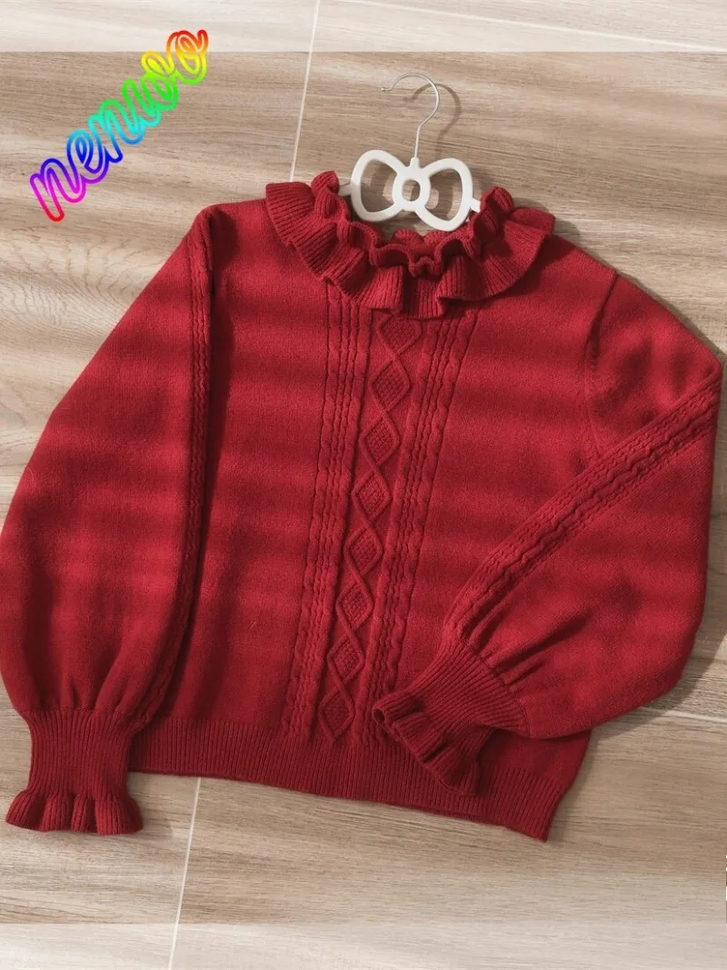 Женский свитер с высоким воротником в японском стиле, красный, с рюшами, винтажный, в стиле Soft Girl, с рукавами-фонариками, милый, в стиле Лолита, вязаный джемпер-пуловер
Женский свитер с высоким воротником в японском стиле, красный, с рюшами, винтажный, в стиле Soft Girl, с рукавами-фонариками, милый, в стиле Лолита, вязаный джемпер-пуловер