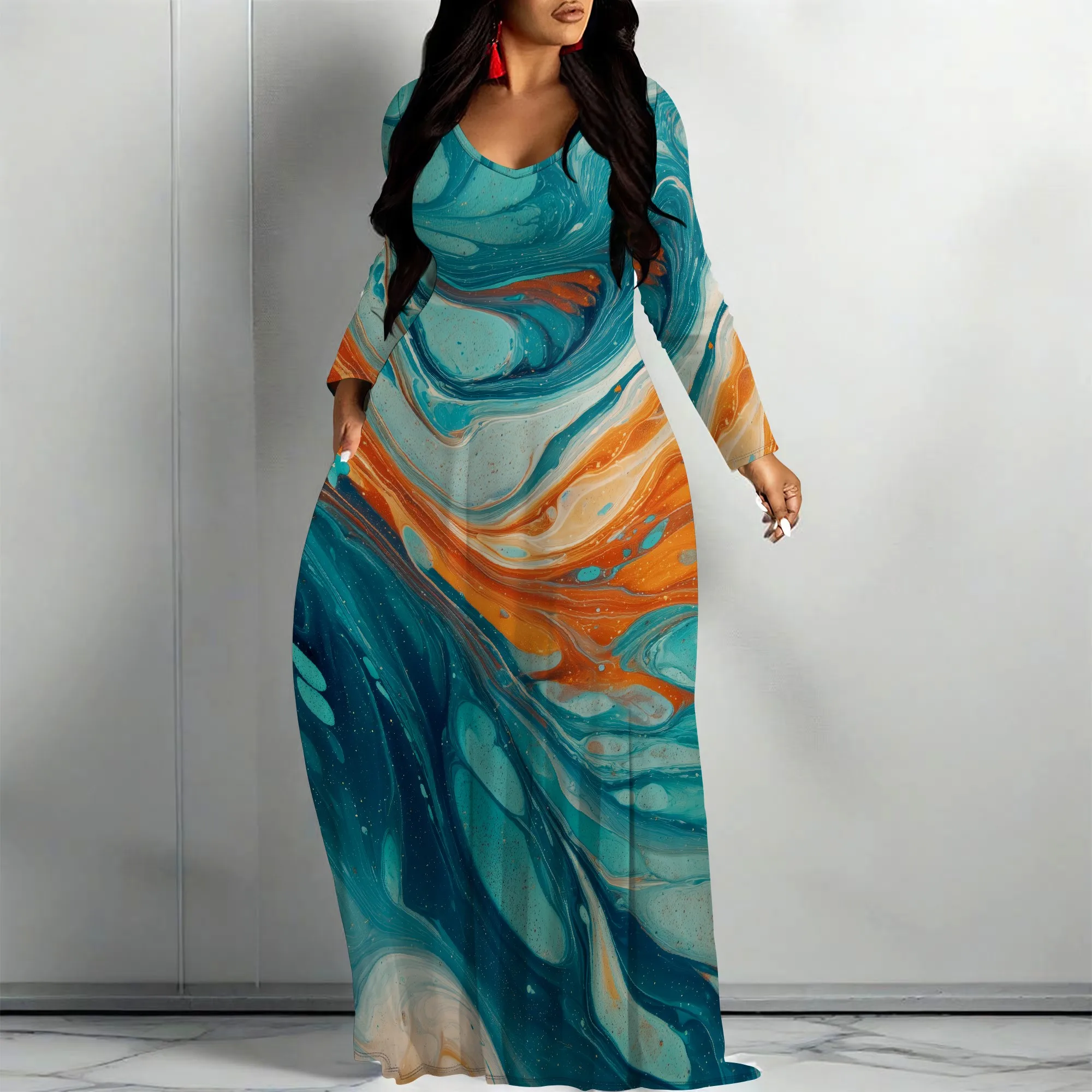 Nupusa Blue Orange Marble Print Dress for Women Regular Size Summer Casual Round Neck Long Sleeve Maxi Dress
Nupusa Blue Orange Marble Print Dress for Women Regular Size Summer Casual Round Neck Long Sleeve Maxi Dress