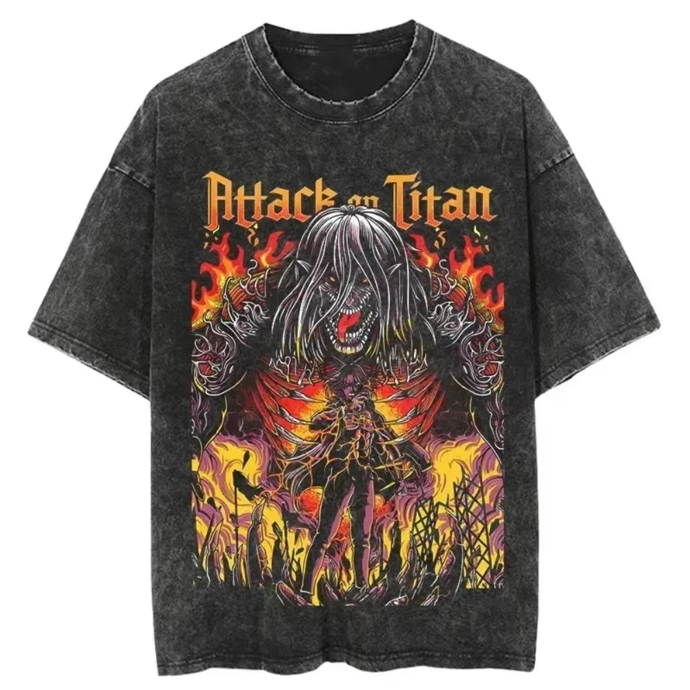 Attack on Titan Men's and Women's Washed T-Shirt Eren Yeager Summer Spring Anime Cotton Tee Retro Distressed Loose Short Sleeve
Attack on Titan Men's and Women's Washed T-Shirt Eren Yeager Summer Spring Anime Cotton Tee Retro Distressed Loose Short Sleeve