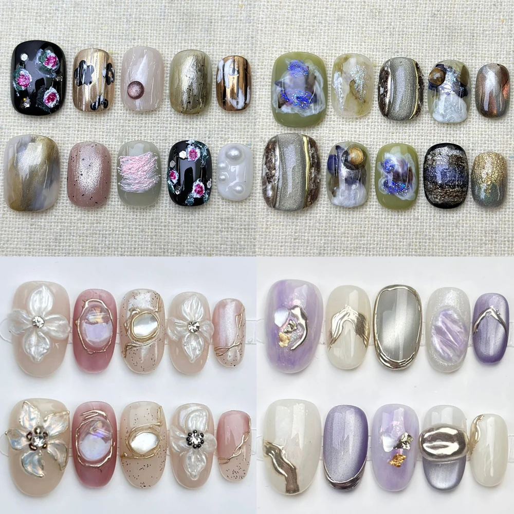 High Quality Handmade Acrylic Nail Party Stickers Cute Hand-Painted Flower Diamond Pearl Cat Eyes Short Ellipse False Nail Gift
High Quality Handmade Acrylic Nail Party Stickers Cute Hand-Painted Flower Diamond Pearl Cat Eyes Short Ellipse False Nail Gift
