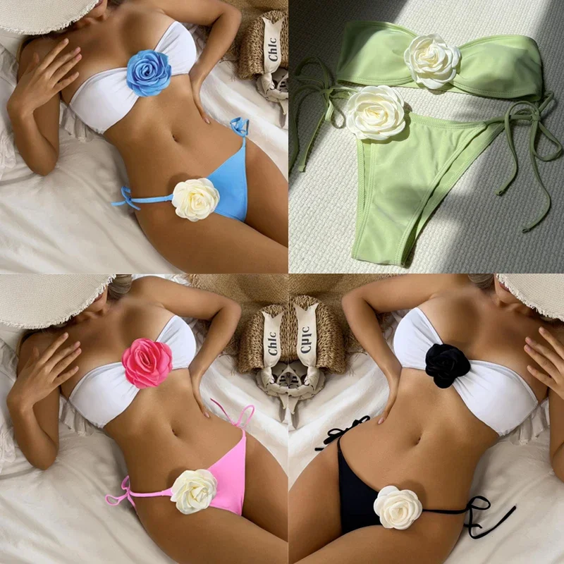 3D Flower Bandeau Swimwear Thong Bikini Women Lace-up Swimsuits Two Piece Set Bathing Suit Brazilian Bikinis Set Mujer Biquini
3D Flower Bandeau Swimwear Thong Bikini Women Lace-up Swimsuits Two Piece Set Bathing Suit Brazilian Bikinis Set Mujer Biquini