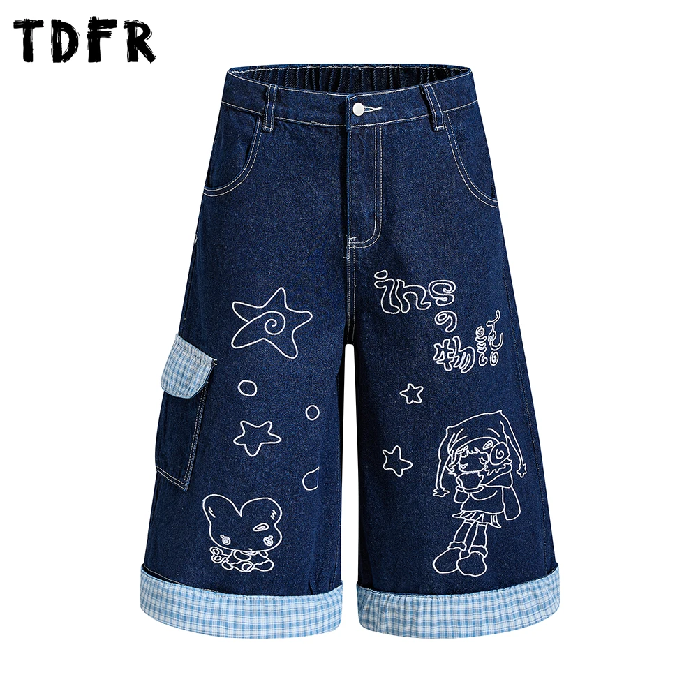 Cartoon Embroidery Capri Jeans Mens Patchwork Summer Retro Casual Baggy Wide Leg Elastic Waist Denim Capri Pants Man
Cartoon Embroidery Capri Jeans Mens Patchwork Summer Retro Casual Baggy Wide Leg Elastic Waist Denim Capri Pants Man