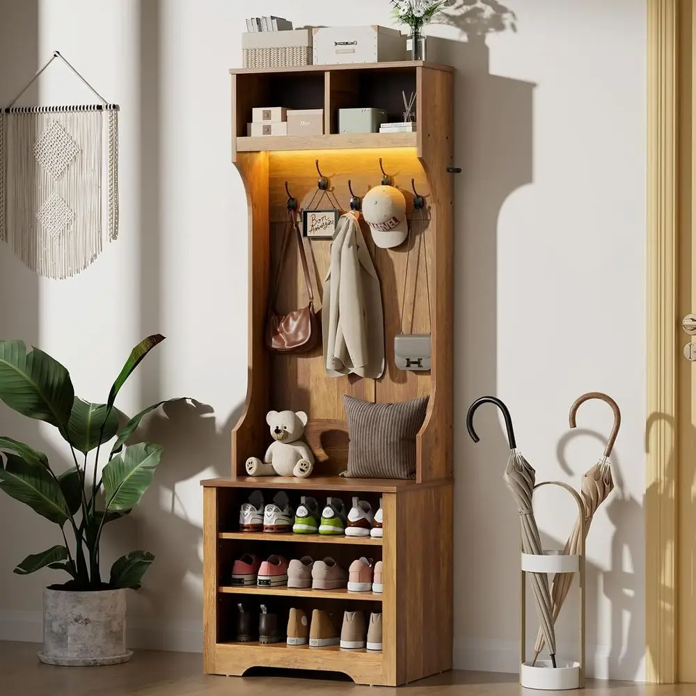 24 Multi-Functional Entryway Tree with Bench, LED Light, Shoe Storage, and Coat Rack
24 Multi-Functional Entryway Tree with Bench, LED Light, Shoe Storage, and Coat Rack