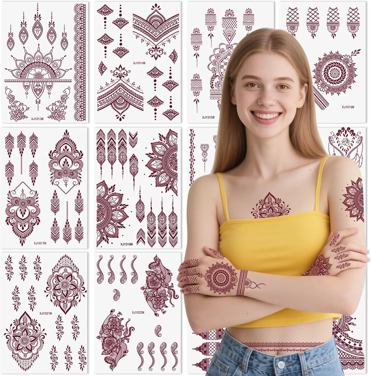 XMASIR 4/6/12 Pcs Brown Henna Tattoos Sticker For Women, Waterproof Fake Tattoos Lace Mehndi Lotus Mandala Temporary Tattoo
XMASIR 4/6/12 Pcs Brown Henna Tattoos Sticker For Women, Waterproof Fake Tattoos Lace Mehndi Lotus Mandala Temporary Tattoo