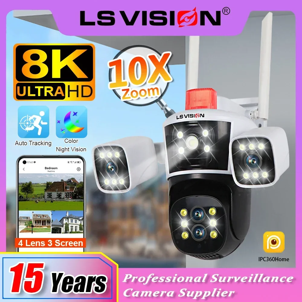 LS VISION 16MP 10-кратный зум Wi-Fi трехэкранная IP-камера для улицы 8K UHD PTZ с четырьмя объективами Водонепроницаемая камера безопасности с автоматическим отслеживанием человека
LS VISION 16MP 10-кратный зум Wi-Fi трехэкранная IP-камера для улицы 8K UHD PTZ с четырьмя объективами Водонепроницаемая камера безопасности с автоматическим отслеживанием человека