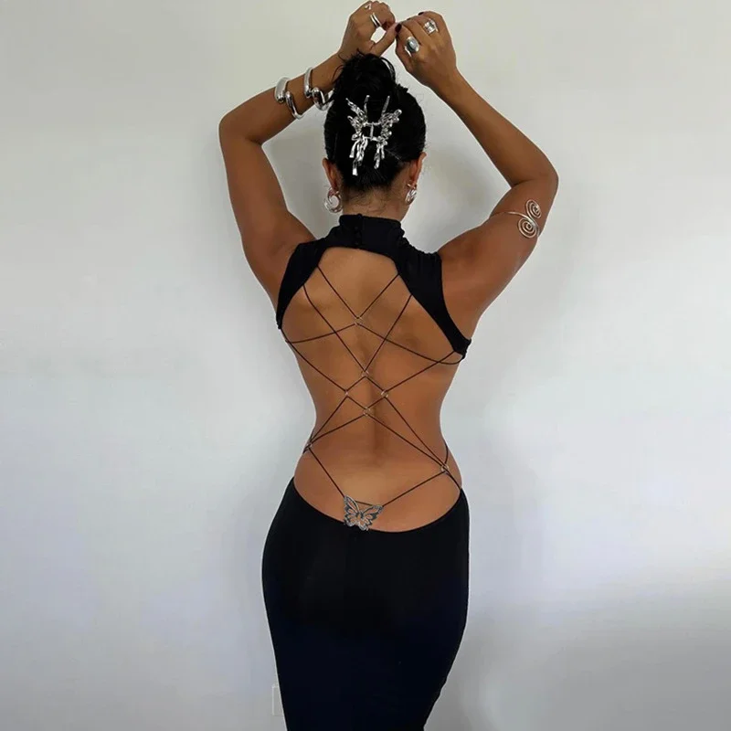 Sexy Backless Bandage Bodycon Maxi Dress Women Turtleneck Sleeveless Black Gothic Party Vestido 2024 Spring Fall Y2K Clothes
Sexy Backless Bandage Bodycon Maxi Dress Women Turtleneck Sleeveless Black Gothic Party Vestido 2024 Spring Fall Y2K Clothes