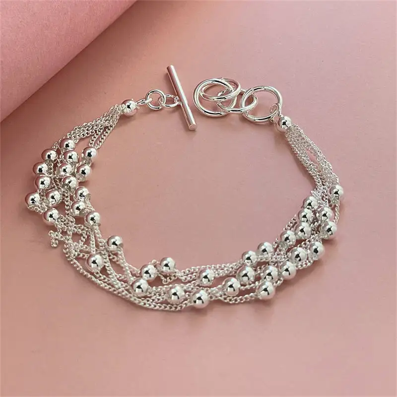925 Sterling Silver Smooth Beads Multi-Chain Bracelet For Women Charm Fashion Party Wedding Engagement Jewelry
925 Sterling Silver Smooth Beads Multi-Chain Bracelet For Women Charm Fashion Party Wedding Engagement Jewelry