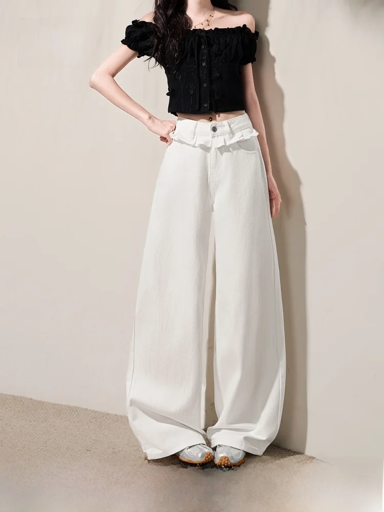 Женские джинсы с высокой талией и широкими штанинами, белые, с эффектом стройности, летние, новые, повседневные, свободного кроя, без стрейча, для женщин
Женские джинсы с высокой талией и широкими штанинами, белые, с эффектом стройности, летние, новые, повседневные, свободного кроя, без стрейча, для женщин