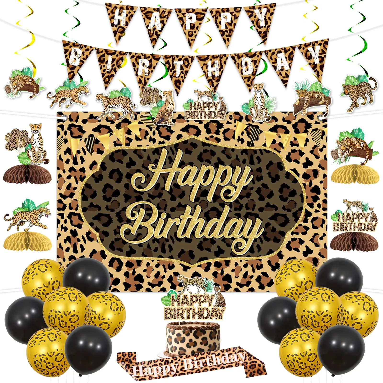 Fangleland Leopard Birthday Decorations Happy Banner Cake Topper Cheetah Hanging Swirls Backdrop
Fangleland Leopard Birthday Decorations Happy Banner Cake Topper Cheetah Hanging Swirls Backdrop