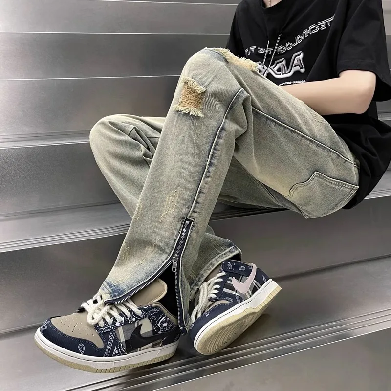 American High Street Men's Summer Thin Straight Loose Wide Leg Jeans Retro Flared Pants Casual Loose Fit Jeans with Zipper
American High Street Men's Summer Thin Straight Loose Wide Leg Jeans Retro Flared Pants Casual Loose Fit Jeans with Zipper