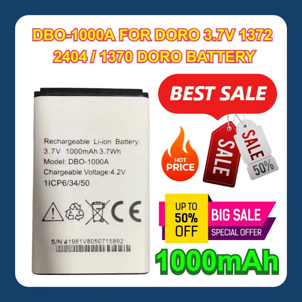 3.7V 1000mAh DBO-1000A For DORO 1372 / 2404 / 1370 DORO BATTERY
3.7V 1000mAh DBO-1000A For DORO 1372 / 2404 / 1370 DORO BATTERY