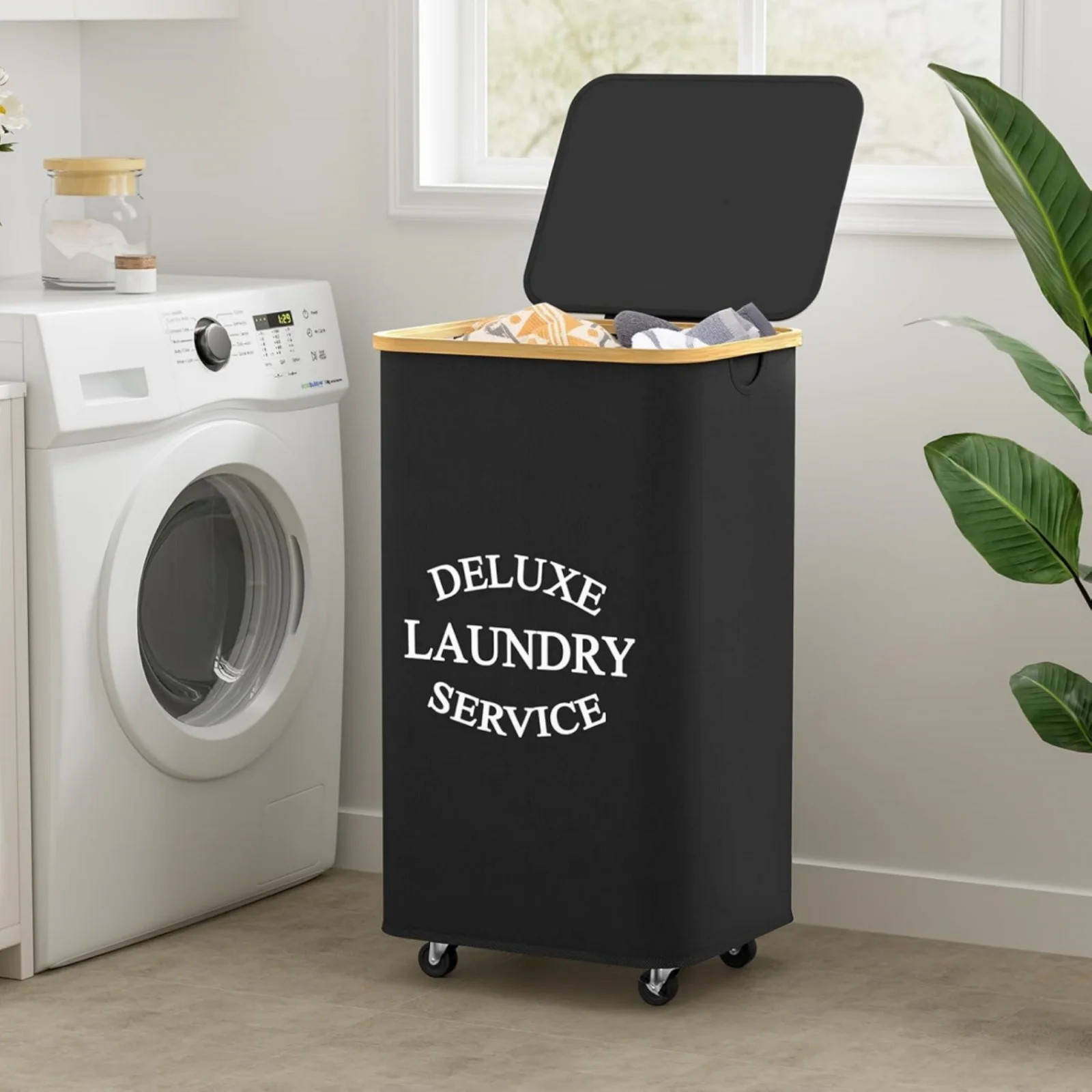 100L Capacity, Large Laundry Basket with Lid and Bamboo Handle, Folding Laundry Basket with Removable Laundry Bag, Suitable for
100L Capacity, Large Laundry Basket with Lid and Bamboo Handle, Folding Laundry Basket with Removable Laundry Bag, Suitable for