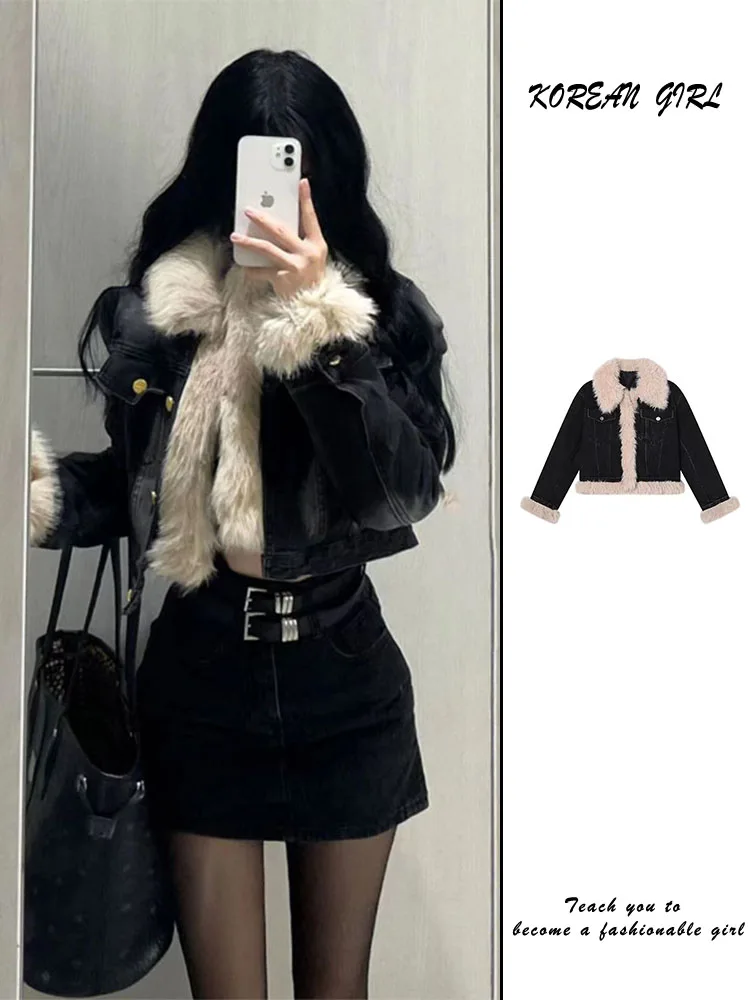 Retro Thickened Short Fur Jacket Women's Autumn Winter New Style Spicy Girl Cotton Denim Jacket Warm Fluffy Women's Coat
Retro Thickened Short Fur Jacket Women's Autumn Winter New Style Spicy Girl Cotton Denim Jacket Warm Fluffy Women's Coat