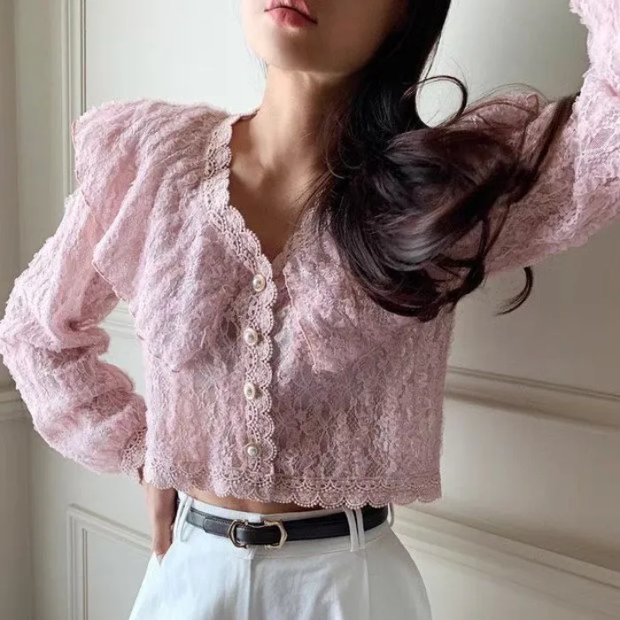Retro Style Floral Lace Splicing Shirt Korean Fashion Versatile Short Sleeve V-Neck Breathable Skin-Friendly Summer New Arrival
Retro Style Floral Lace Splicing Shirt Korean Fashion Versatile Short Sleeve V-Neck Breathable Skin-Friendly Summer New Arrival