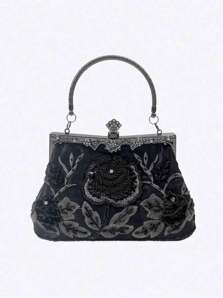 Black Floral Beaded Embroidered Sequin Frame Clutch Bag Vintage Evening Handbag For Women
Black Floral Beaded Embroidered Sequin Frame Clutch Bag Vintage Evening Handbag For Women