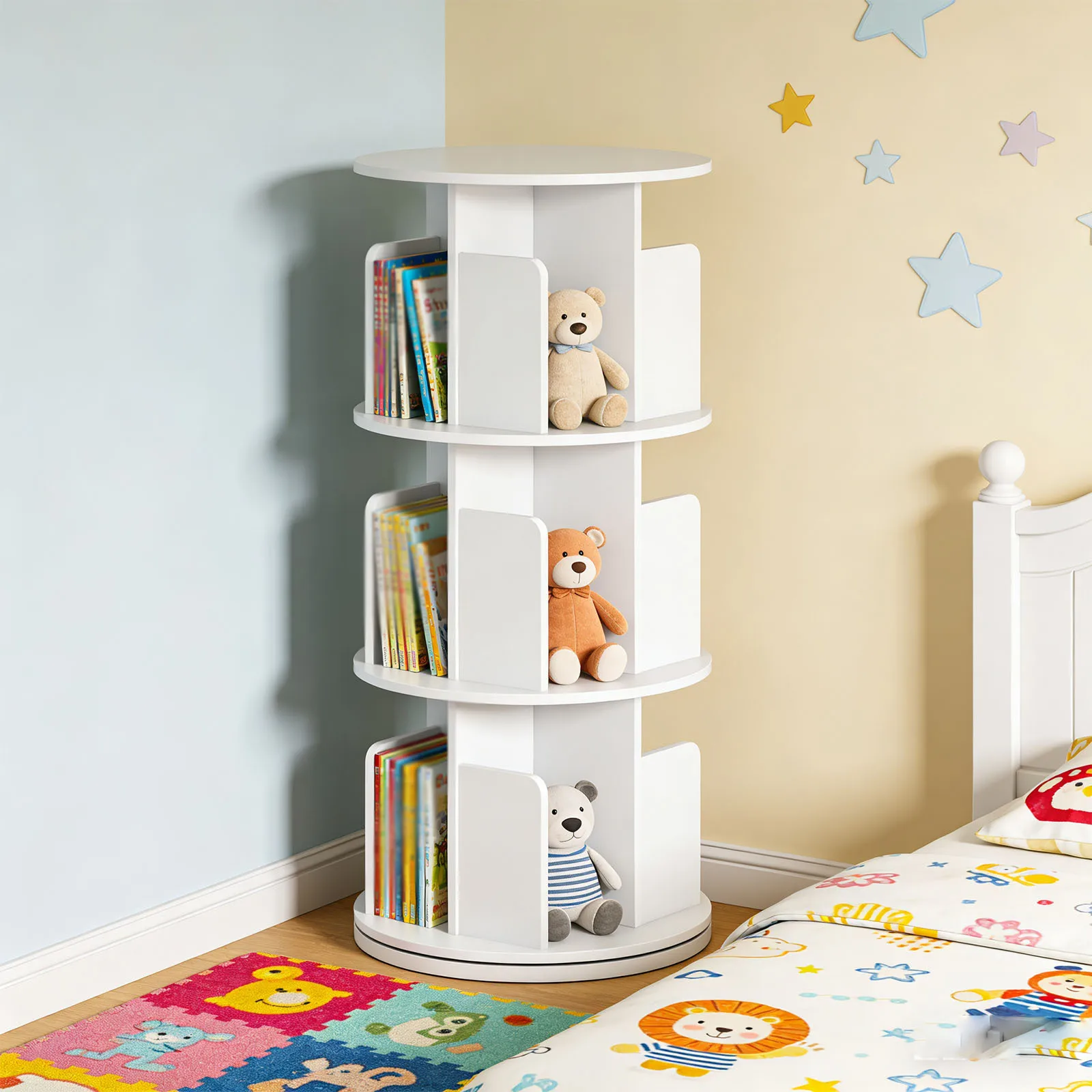 3-Tier Rotating Bookshelf, 360° Display Rack with Dividers & Anti-falling Baffles, Multifunctional Narrow Floor Standing Book
3-Tier Rotating Bookshelf, 360° Display Rack with Dividers & Anti-falling Baffles, Multifunctional Narrow Floor Standing Book