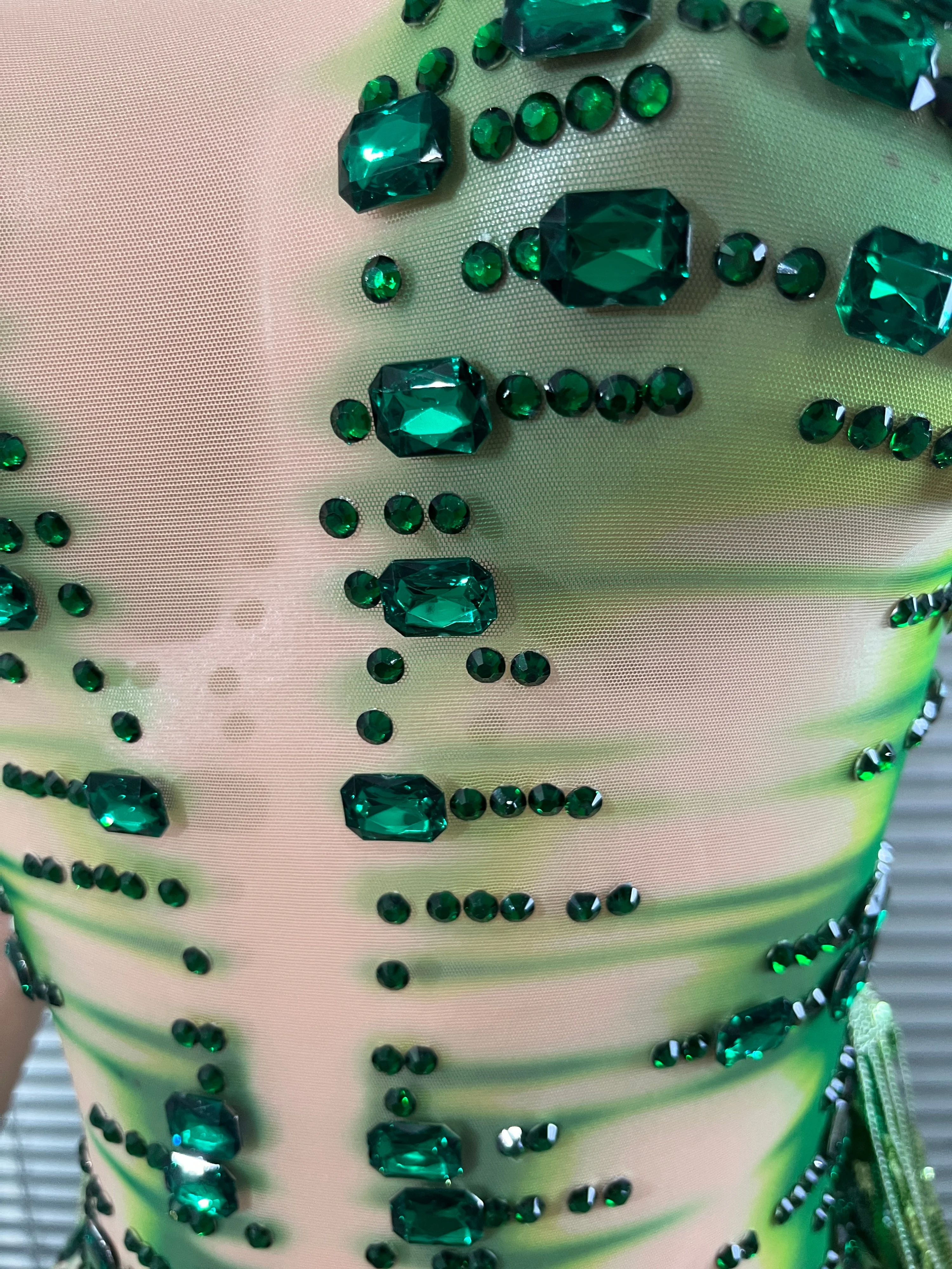 Opulent Green Gradient Sheer Mesh Rhinestone Bodysuit Tassel Fringe Long Tail Women Stage Performance Nightclub Party Outfit
Opulent Green Gradient Sheer Mesh Rhinestone Bodysuit Tassel Fringe Long Tail Women Stage Performance Nightclub Party Outfit