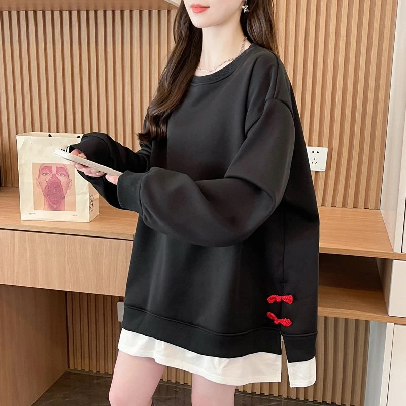 Fake 2 Pieces Casual Loose Hoodies Women Autumn Winter Fashion Chinese Buckle Patchwork Color Sweatshirt Oversized Clothes
Fake 2 Pieces Casual Loose Hoodies Women Autumn Winter Fashion Chinese Buckle Patchwork Color Sweatshirt Oversized Clothes