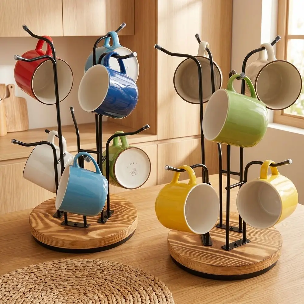 Wooden 360° Rotating Coffee Cup Holder Removable Large Capacity Water Bottles Storage Rack with Hooks Space Saving
Wooden 360° Rotating Coffee Cup Holder Removable Large Capacity Water Bottles Storage Rack with Hooks Space Saving