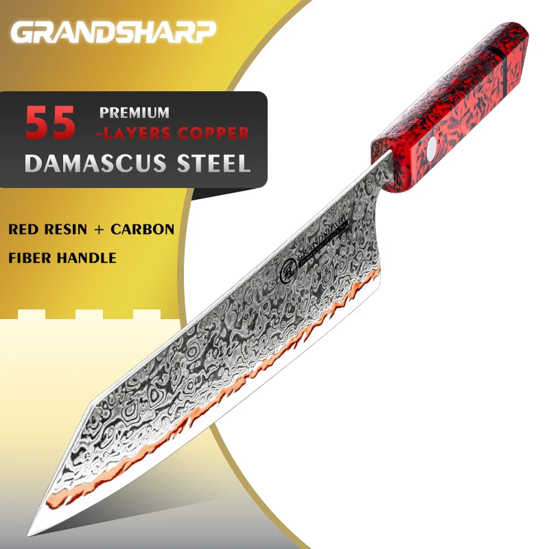 Grandsharp 8 Inch Kiritsuke Knife 55 Layers Copper Damascus Steel Red Resin + Carbon Fiber Handle Chef Santoku Meat Food Cutter
Grandsharp 8 Inch Kiritsuke Knife 55 Layers Copper Damascus Steel Red Resin + Carbon Fiber Handle Chef Santoku Meat Food Cutter