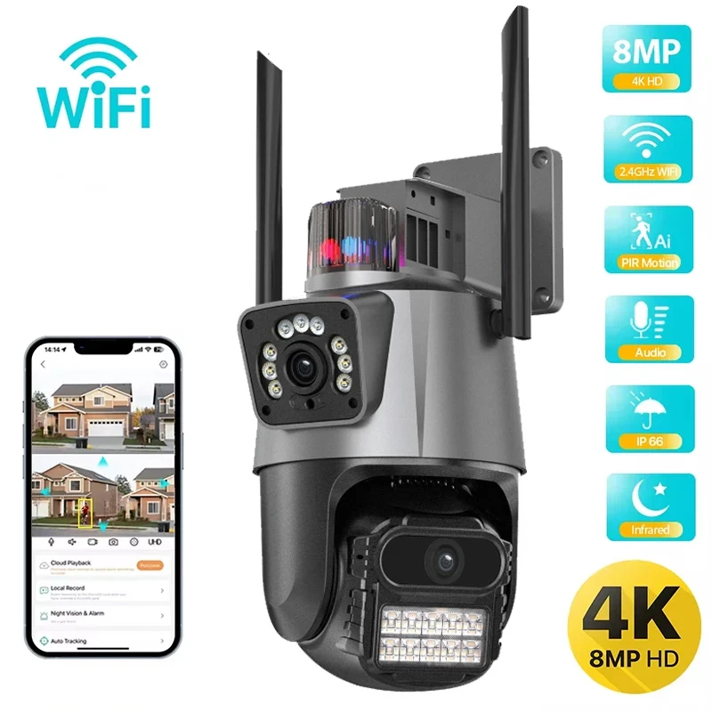 8-мегапиксельная IP-камера, уличная камера с двумя объективами, двойным экраном, Wi-Fi, цветная камера ночного видения, PTZ-камера с автоматическим отслеживанием, наблюдение
8-мегапиксельная IP-камера, уличная камера с двумя объективами, двойным экраном, Wi-Fi, цветная камера ночного видения, PTZ-камера с автоматическим отслеживанием, наблюдение