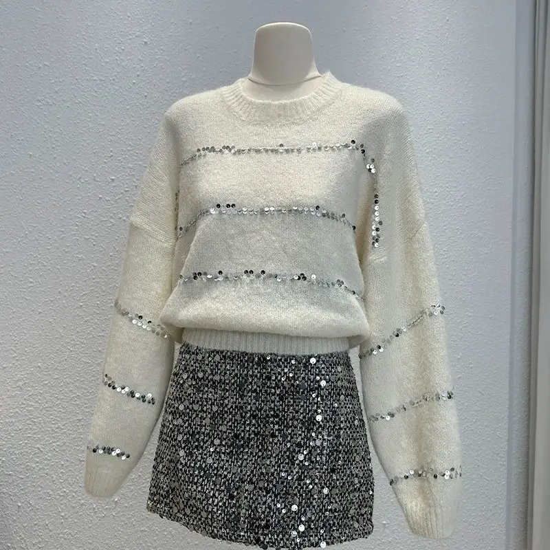 Sweater Long Sleeve New Spring and Autumn Fashion Heavy Industry Round Neck Design Sequined Loose Top Sweater
Sweater Long Sleeve New Spring and Autumn Fashion Heavy Industry Round Neck Design Sequined Loose Top Sweater