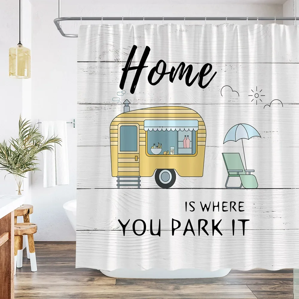 Camper RV Shower Curtain Rustic Farmhouse Wood Board Trailer Camping Car Surfboard Tropical Palms Trees Bathroom Decor with Hook
Camper RV Shower Curtain Rustic Farmhouse Wood Board Trailer Camping Car Surfboard Tropical Palms Trees Bathroom Decor with Hook