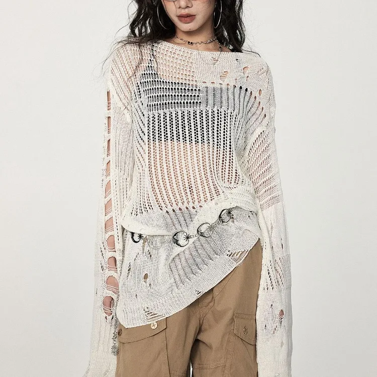 American All-match Loose Knitted Tops Women Y2k Grunge Long Sleeve Hollow Out Pullover 2025 Early Autumn New Sweaters Mujer
American All-match Loose Knitted Tops Women Y2k Grunge Long Sleeve Hollow Out Pullover 2025 Early Autumn New Sweaters Mujer
